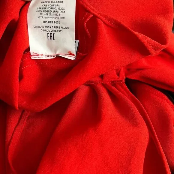 PINKO Daitarn Fluid Crepe Jumpsuit Red Size 2 US - Picture 10 of 11